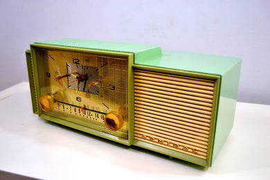 SOLD! - Feb. 6, 2019 - Beautiful Pastel Green 1958 Admiral 298 Antique Tube AM Clock Radio