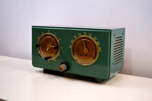 SOLD! -Nov 22, 2019 - Mariner Green 1954 General Electric Model 566 Retro AM Clock Radio Porthole Design Sounds Great! - [product_type} - General Electric - Retro Radio Farm