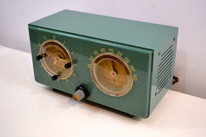 SOLD! -Nov 22, 2019 - Mariner Green 1954 General Electric Model 566 Retro AM Clock Radio Porthole Design Sounds Great!