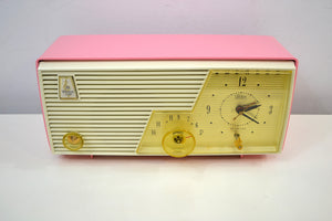 Cameo Pink 1958 Emerson Model 916-B Tube AM Clock Radio Sounds Great! - [product_type} - Emerson - Retro Radio Farm