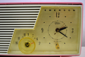 Cameo Pink 1958 Emerson Model 916-B Tube AM Clock Radio Sounds Great! - [product_type} - Emerson - Retro Radio Farm