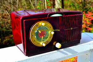 SOLD! - Nov 19, 2017 - BROWN MARBLED Golden Age Art Deco 1952 General Electric Model 515F AM Tube Clock Radio Totally Restored! - [product_type} - General Electric - Retro Radio Farm