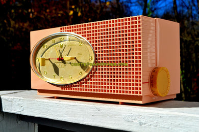 SOLD! - Jan 14, 2018 - BLUETOOTH MP3 UPGRADE ADDED - MAYFAIR PINK Mid Century Retro 1959 Sylvania Model 6001-2 Tube AM Clock Radio Creampuff!