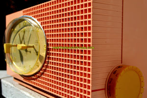 SOLD! - Jan 14, 2018 - BLUETOOTH MP3 UPGRADE ADDED - MAYFAIR PINK Mid Century Retro 1959 Sylvania Model 6001-2 Tube AM Clock Radio Creampuff! - [product_type} - Sylvania - Retro Radio Farm