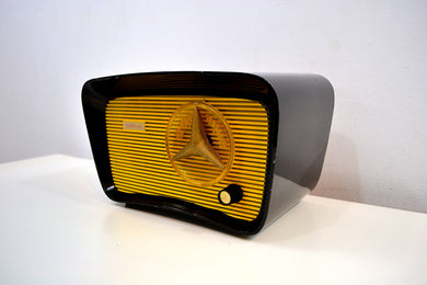 Black and Yellow 1959 Travler Model T-204 AM Tube Radio Cute As A Button!