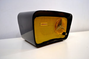 Black and Yellow 1959 Travler Model T-204 AM Tube Radio Cute As A Button! - [product_type} - Travler - Retro Radio Farm