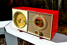 Load image into Gallery viewer, SOLD! - Jan 21, 2018 - CORVETTE RED AND WHITE Mid Century Vintage Retro 1959 General Electric GE Tube AM Clock Radio Totally Restored! - [product_type} - General Electric - Retro Radio Farm
