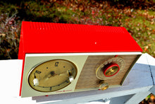 Load image into Gallery viewer, SOLD! - Jan 21, 2018 - CORVETTE RED AND WHITE Mid Century Vintage Retro 1959 General Electric GE Tube AM Clock Radio Totally Restored! - [product_type} - General Electric - Retro Radio Farm