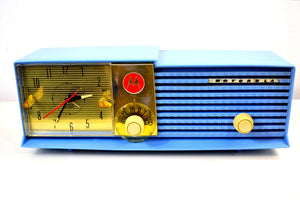 SOLD! - Mar 31, 2019 - Sweet Baby Blue Bi-level 1957 Motorola 57CD Tube AM Clock Radio - [product_type} - Motorola - Retro Radio Farm