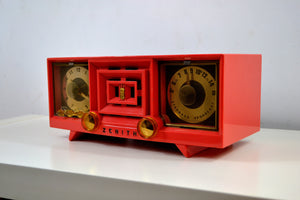 SOLD! - Dec 7, 2018 - Hot Pink Vintage 1955 Zenith R519V AM Tube Clock Radio Works and Looks Great! - [product_type} - Zenith - Retro Radio Farm