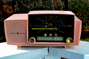 SOLD! - Jan. 5, 2018 - ROSE PINK Mid Century Jetsons 1959 General Electric Model 915 Tube AM Clock Radio Totally Restored! - [product_type} - General Electric - Retro Radio Farm