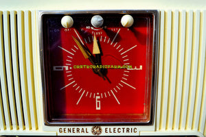 SOLD! - Dec 9, 2017 - BLUETOOTH MP3 READY Ivory Vanilla 1955 General Electric Model 573 Retro AM Clock Radio Works Great! - [product_type} - General Electric - Retro Radio Farm