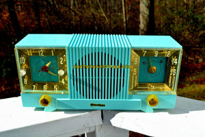 SOLD! - May 4, 2018 - CELESTE BLUE Mid Century 1952 Firestone Model 4-A-127 Tube AM Radio Cool Model Rare Color! - [product_type} - Firestone - Retro Radio Farm