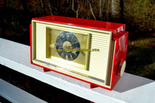 Charger l&#39;image dans la galerie, SOLD! - Dec 14, 2018 - Varsity Red and White Mid Century Vintage Retro 1959 General Electric GE Model 941 Tube AM Clock Radio Totally Restored! - [product_type} - General Electric - Retro Radio Farm