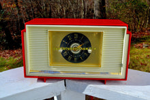 Charger l&#39;image dans la galerie, SOLD! - Dec 14, 2018 - Varsity Red and White Mid Century Vintage Retro 1959 General Electric GE Model 941 Tube AM Clock Radio Totally Restored! - [product_type} - General Electric - Retro Radio Farm