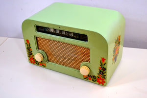 SOLD! - Dec 10, 2018 - Country Cottage Green 1940 Motorola 55x15 Tube AM Radio Original Factory Quaint Design! - [product_type} - Motorola - Retro Radio Farm