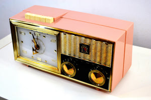 SOLD! - June 16, 2019 - Princess Pink 1962 Bulova Model 180 Tube AM Clock Radio Sweet!