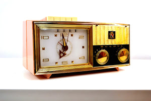 SOLD! - June 16, 2019 - Princess Pink 1962 Bulova Model 180 Tube AM Clock Radio Sweet! - [product_type} - Bulova - Retro Radio Farm