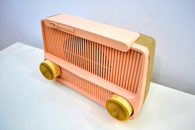 Cotillion Pink and Gold 1959 Motorola Model 5T13P Vacuum Tube AM Radio Sounds and Looks Heavenly!