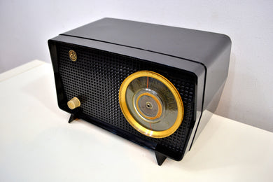 SOLD! - Dec 2, 2019 - Obsidian Black Mid Century Vintage 1956 RCA Victor Model 6-X-7 Vacuum Tube AM Radio Snazzy Looking and Sweet Sounding!