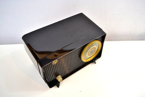 SOLD! - Dec 2, 2019 - Obsidian Black Mid Century Vintage 1956 RCA Victor Model 6-X-7 Vacuum Tube AM Radio Snazzy Looking and Sweet Sounding! - [product_type} - RCA Victor - Retro Radio Farm
