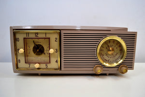SOLD! - Dec 1, 2019 - Taro Taupe Mauve Mid Century 1953 Philco Model 53-702 Transitone AM Civil Service Clock Radio Sleek Looking! - [product_type} - Philco - Retro Radio Farm