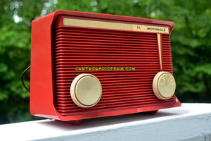 SOLD! - Aug 14, 2017 - BLUETOOTH MP3 READY - APPLE RED Retro Vintage 1959 Motorola Model A1R-15 Tube AM Clock Radio Totally Restored! - [product_type} - Motorola - Retro Radio Farm