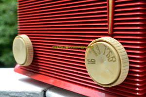 SOLD! - Aug 14, 2017 - BLUETOOTH MP3 READY - APPLE RED Retro Vintage 1959 Motorola Model A1R-15 Tube AM Clock Radio Totally Restored! - [product_type} - Motorola - Retro Radio Farm