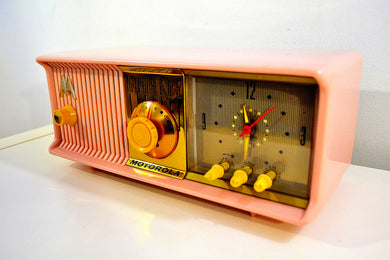 SOLD! - Jan. 8, 2020 - Marilyn Pink 1957 Motorola Model 56CD3 Vacuum Tube AM Clock Radio Excellent Condition Sounds Great!