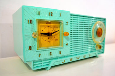 Azure Blue Mid Century Vintage 1959 Jewel Unknown Model Vacuum Tube AM Clock Radio Such A Beauty!