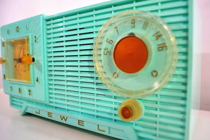 Azure Blue Mid Century Vintage 1959 Jewel Unknown Model Vacuum Tube AM Clock Radio Such A Beauty! - [product_type} - Jewel - Retro Radio Farm