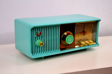 SOLD! - Jan 12, 2019 - Turquoise 1956 Motorola 56CD Tube AM Clock Radio