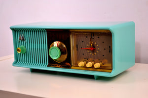 SOLD! - Jan 12, 2019 - Turquoise 1956 Motorola 56CD Tube AM Clock Radio - [product_type} - Motorola - Retro Radio Farm