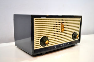 SOLD! - Dec 16, 2019 - Slate Blue Grey Vintage 1957 Zenith A508B AM Tube Radio Little Sound Blaster! - [product_type} - Zenith - Retro Radio Farm