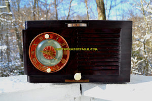 SOLD! - Dec 13, 2017 - Art Deco 1952 General Electric Model 60 AM Brown Bakelite Tube Clock Radio Totally Restored! - [product_type} - General Electric - Retro Radio Farm