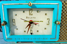 Load image into Gallery viewer, SOLD! - Jan 21, 2018 - BRIGHT SEAFOAM GREEN Retro Jetsons 1957 Bulova Model 120 Tube AM Clock Radio Looks Marvelous! - [product_type} - Bulova - Retro Radio Farm