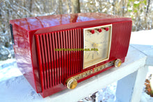 Load image into Gallery viewer, SOLD! - Dec. 13, 2017 - BLUETOOTH MP3 READY CRANBERRY RED 1955 General Electric Model 574 Retro AM Clock Radio Near Mint! - [product_type} - General Electric - Retro Radio Farm