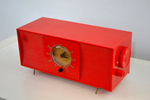 SOLD! - Dec 15, 2018 - Express Red 1956 Emerson 824 Tube AM Clock Radio Totally Restored! - [product_type} - Emerson - Retro Radio Farm