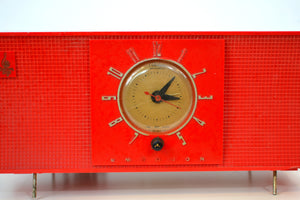 SOLD! - Dec 15, 2018 - Express Red 1956 Emerson 824 Tube AM Clock Radio Totally Restored! - [product_type} - Emerson - Retro Radio Farm