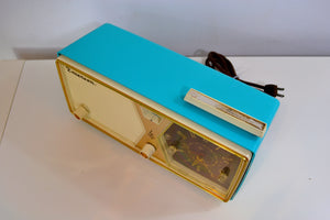 SOLD! - Dec. 17, 2018 - Sky Blue and White 1956 Emerson Model 883 Series B Tube AM Clock Radio Mid Century Rare Color Sounds Great! - [product_type} - Emerson - Retro Radio Farm