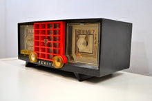 Charger l&#39;image dans la galerie, SOLD! - Dec. 11, 2019 - Ebony Black and Red Mid Century 1955 Zenith Model R623G AM Tube Radio Sleek and Sassy Sounds Great! - [product_type} - Zenith - Retro Radio Farm