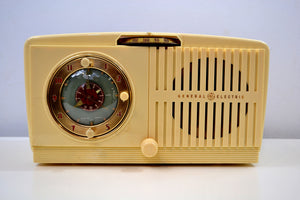 SOLD! - Jan 4, 2020 - Ivory White Vintage 1954 General Electric Model 516 AM Tube Radio Solid Player Popular Model! - [product_type} - General Electric - Retro Radio Farm