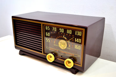 SOLD! - Dec 16, 2019 - Bordeaux Burgundy 1953 Philco Model 53-562 Transitone AM Radio with Civil Service and Sounds Great!