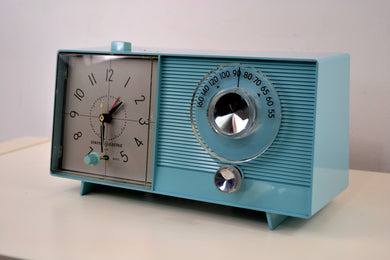 SOLD! - May 24, 2019 - Powder Blue 1959 General Electric Model C-404B Tube AM Clock Radio With Issues