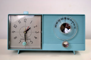 SOLD! - May 24, 2019 - Powder Blue 1959 General Electric Model C-404B Tube AM Clock Radio With Issues - [product_type} - General Electric - Retro Radio Farm