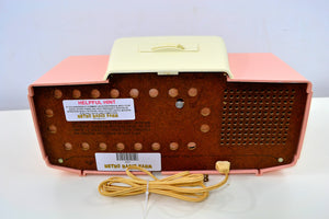SOLD! - Dec 25, 2018 - IMPERIAL PINK 1959 Philco Model G761-124 Tube AM Clock Radio Pristine Rare Bells On Top Of Whistles! - [product_type} - Philco - Retro Radio Farm