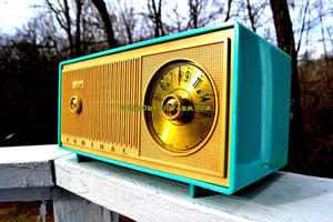 SOLD! - Jan 15, 2018 -BLUETOOTH MP3 READY - TURQUOISE AND IVORY Two Tone Mid Century Retro Admiral Tube AM Radio  Model Y848 Works Great!