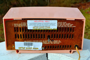 SOLD! - Dec 31, 2017 - PINK CYCLOPIC Vintage Mid Century Retro Jetsons 1957 Bulova Model 140 Tube AM Clock Radio WORKS! - [product_type} - Bulova - Retro Radio Farm