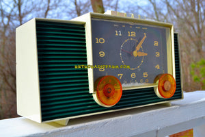 SOLD! - June 3, 2018 - HUNTER GREEN And White Mid-Century Retro Vintage 1959 Philco Model H764-124 AM Tube Clock Radio Totally Restored! - [product_type} - Philco - Retro Radio Farm
