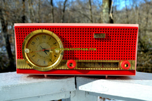 SOLD! - Oct 27, 2018 - Sweetheart Red and Pink Mid Century Retro 1959-1961 CBS C230 Tube AM Clock Radio Rare Color Combo! - [product_type} - CBS - Retro Radio Farm